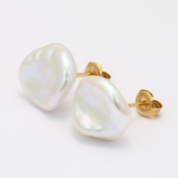 Clara White Baroque Fresh Water Pearl Stud Earrings