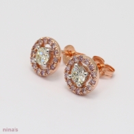 Saffron Argyle Pink and White Diamond Halo Earrings