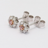 Adeline White and Argyle Pink Diamond Floral Halo Earrings