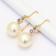 Tamara white South Sea pearl and champagne diamond shepherd hook earrings