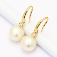 Frost white South Sea pearl and white diamond shepherd hook earrings