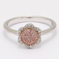 Rosetta white and Argyle pink diamond floral cluster halo ring
