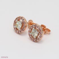 Saffron Argyle Pink and White Diamond Halo Earrings