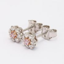 Adeline White and Argyle Pink Diamond Floral Halo Stud Earrings