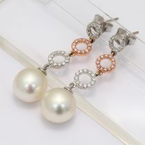 Bonita white South Sea pearl with Argyle pink and white diamond earrings